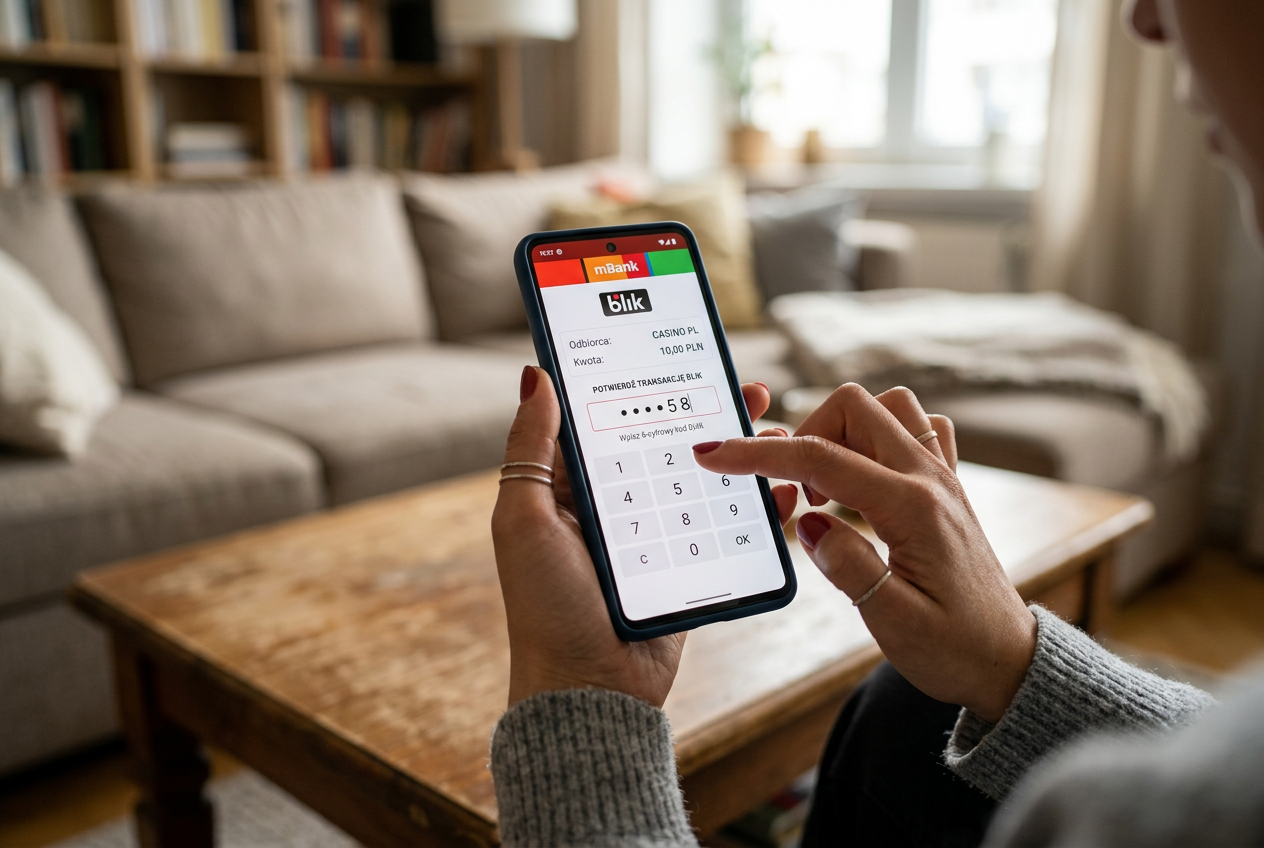 Interfejs mobilny BLIK podczas wpłacania depozytu 10 PLN w kasynie