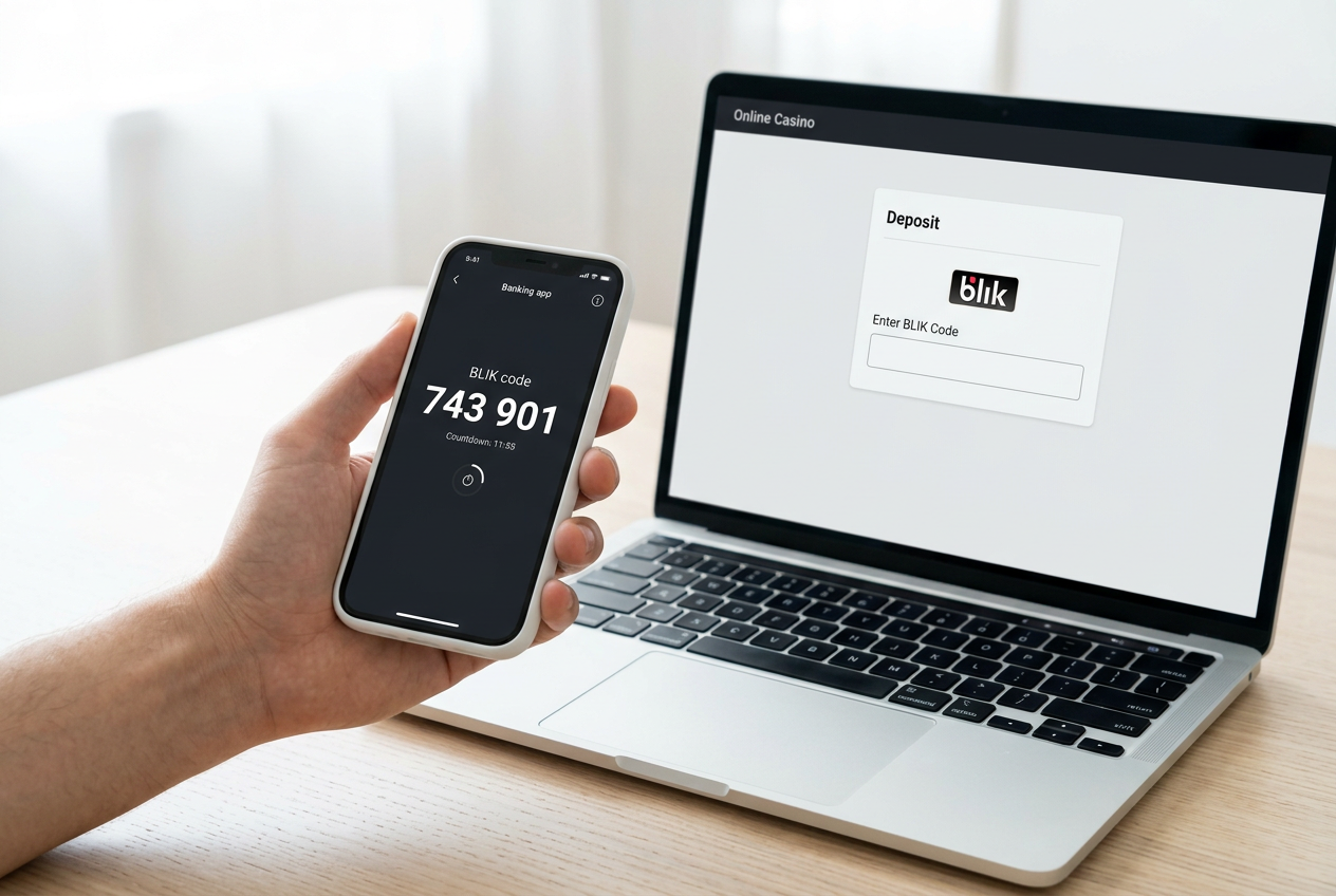 Instrukcja krok po kroku jak dokonać wpłaty za pomocą systemu BLIK w kasynie internetowym.